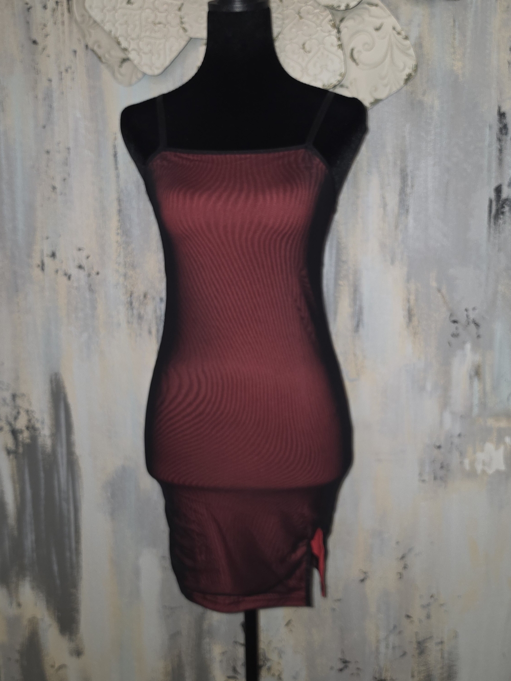 Sheer Burgundy Slip Dress with Spaghetti Straps